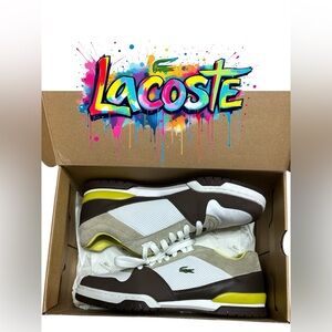 192. Lacoste 🐊 Brown and White Sneakers with Sporty Design